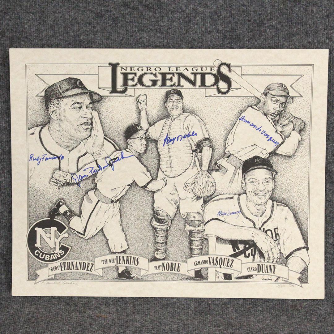 Negro League Lithograph with 5 Player Autographs: Negro League Lithograph with 5 Player Autographs, New York Cubans. Size: 16 x 20 inches
