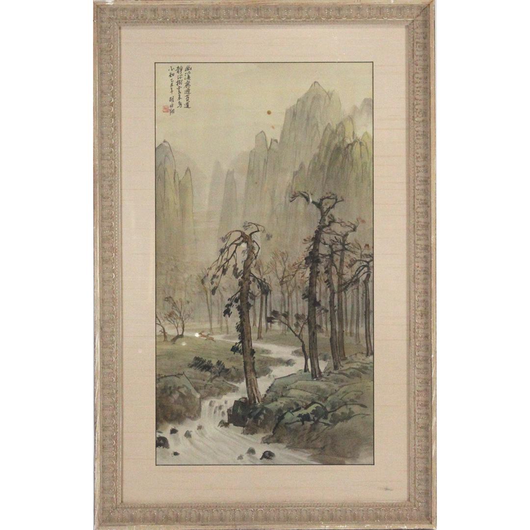 Oriental Asian Watercolor Painting Landscape Stream (1 of 6)
