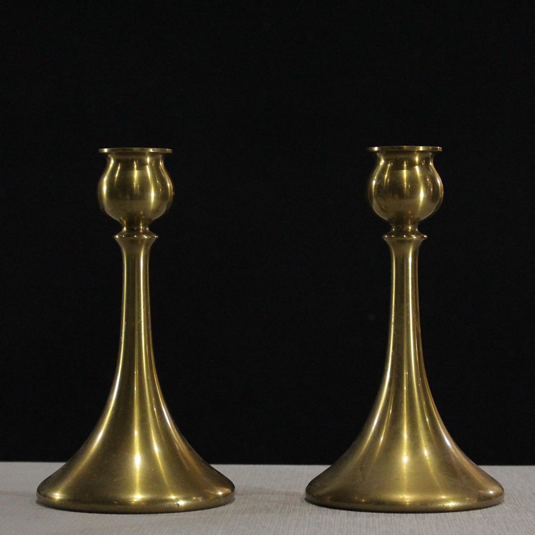 Circa 1920 Pair Brass Arts & Crafts Candlesticks (1 of 4)