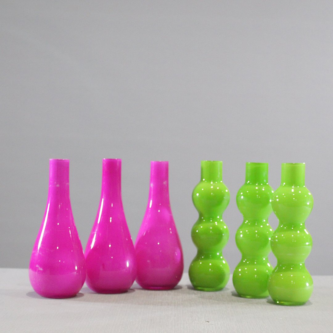 Six [6] Mid-Century Color Glass Bottles - Vases (1 of 6)