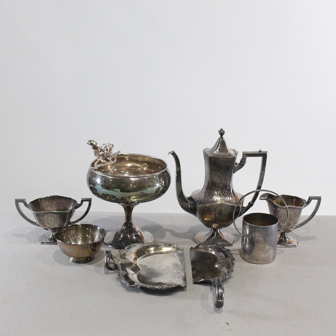 8 Pc Assorted Silver Plate Squirrel Top Compote, Crumb (1 of 14)