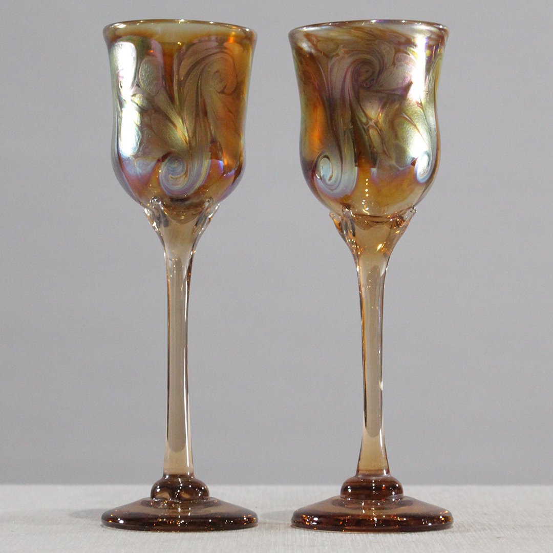 Two [2] Studio Art Glass Chalices Artist Signed on Base (1 of 7)