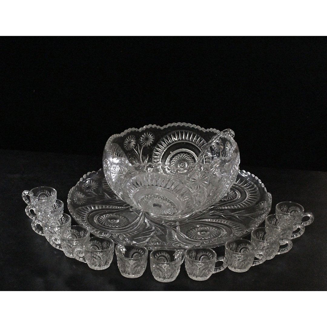 15 Pc Antique American Pressed Glass Punch Bowl Set (1 of 10)
