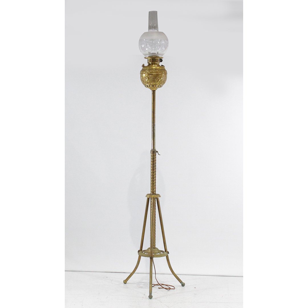 Circa 1880 Victorian Brass Tall Piano Lamp Ball Shade (1 of 8)