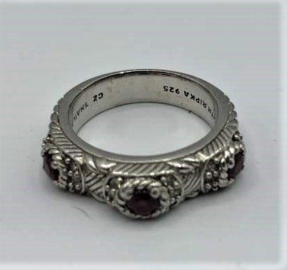 JUDITH RIPKA .925 Sterling Silver Ring 3 Red Stones: JUDITH RIPKA .925 Sterling Silver Ring 3 Red Stones. Marked. Ring Size: 6