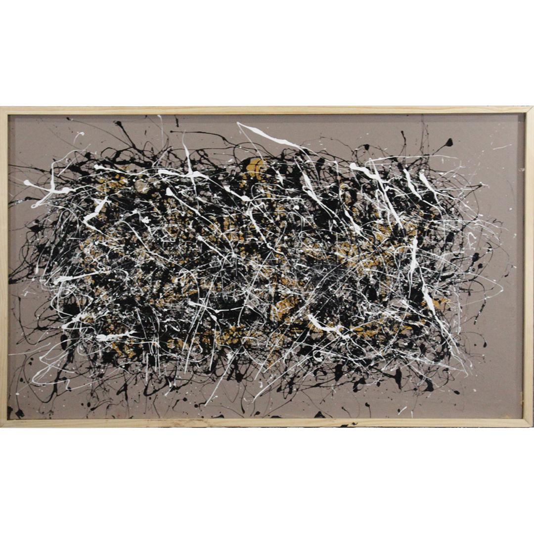 Jackson Pollock Style Mid-Century Drip Art Oil Painting: Jackson Pollock Style Mid-Century Drip Art Oil Painting. Oil on canvas. Large size, framed. Nice quality, unsigned. Size: 29 x 49 , outside of frame: 30.5 x 50.5
