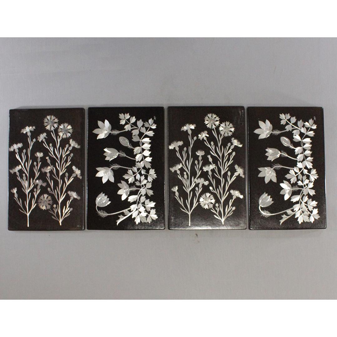 Four [4] Gustavsberg Studio Sweden Floral Plaques: Four [4] Gustavsberg Studio Sweden Floral Plaques. In original packaging. Size: 13.25 x 8.25 inches