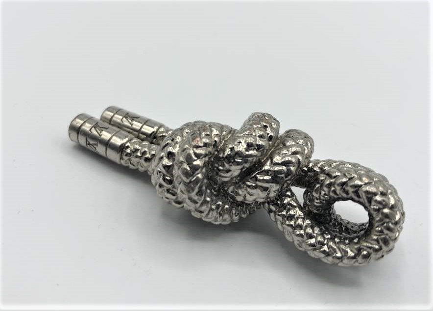 LOUIS VUITTON Silver Tone Metal Knot Key Holder Fob: LOUIS VUITTON Silver Tone Metal Knot Key Holder Fob. Signed LV. Size: 2.5 in. length, 1 in. wide