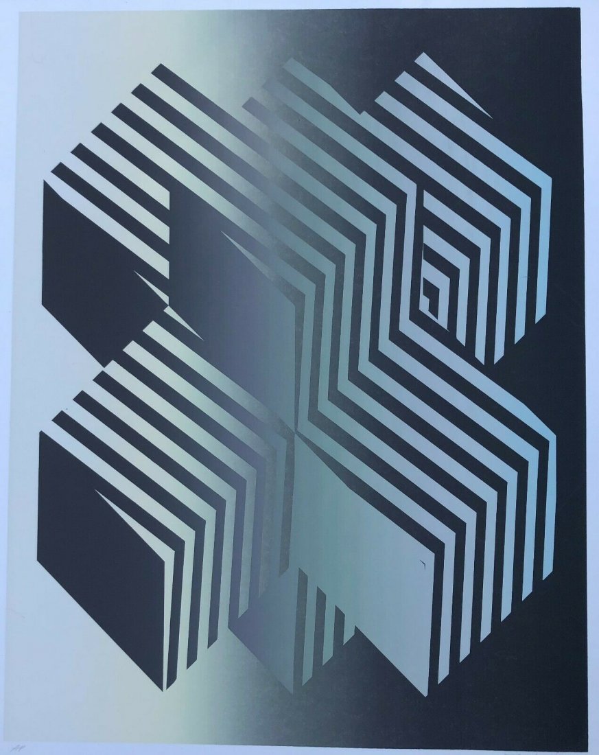 TAD LIPSKI 1976 AP, Off Set Lithograph, Op Art: TAD LIPSKI 1976 AP, Off Set Lithograph, Op Art, Style of Victor Vasarely;Pencil signed. Size: image 25.75 in. x 20 in.; full borders 28.5 in. x 22.5 in.