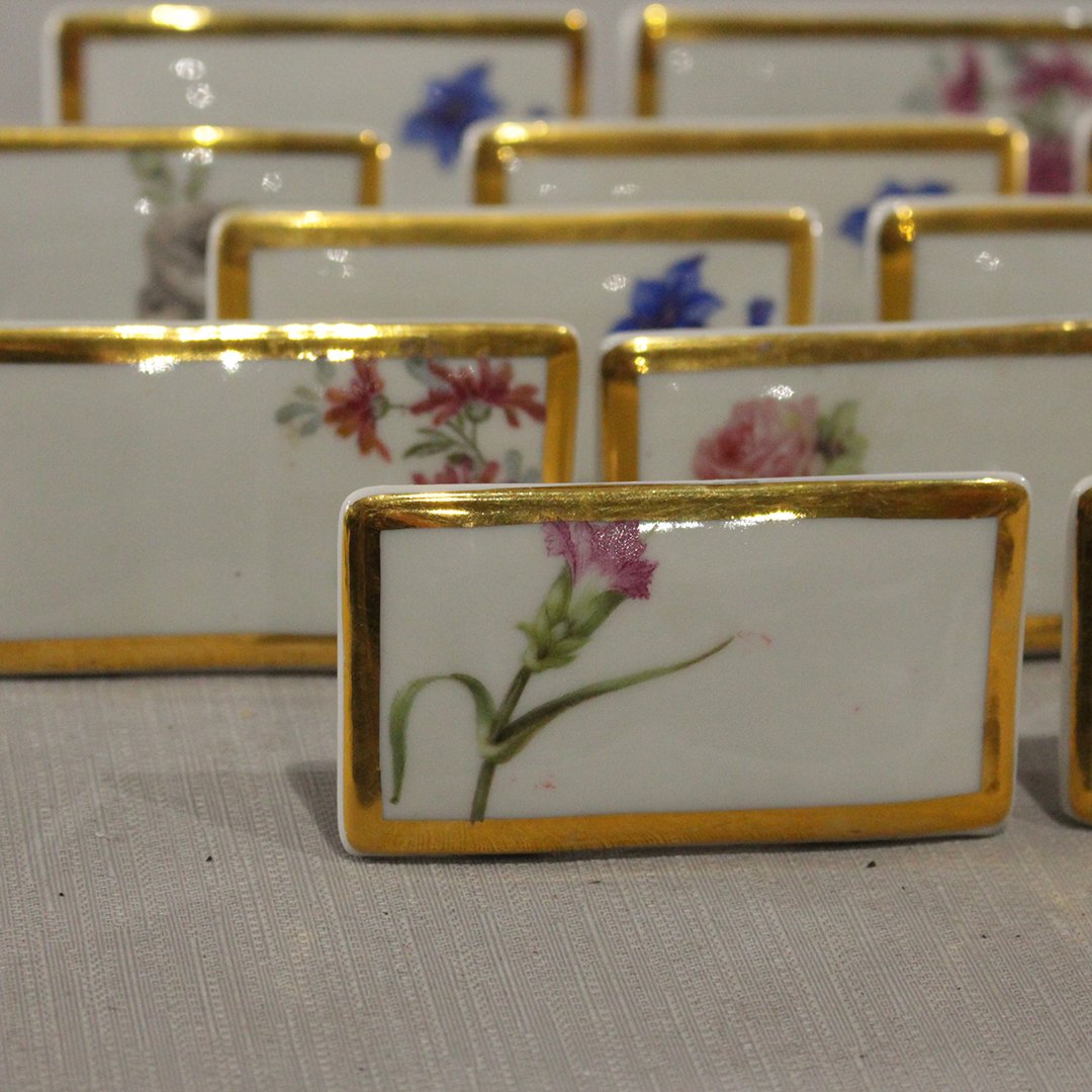 25 Limoges France Porcelain Card - Name Place Settings: 25 Limoges France Porcelain Card - Name Place Settings, [10 chipped]. Size: 1.75 in. x 3 in.