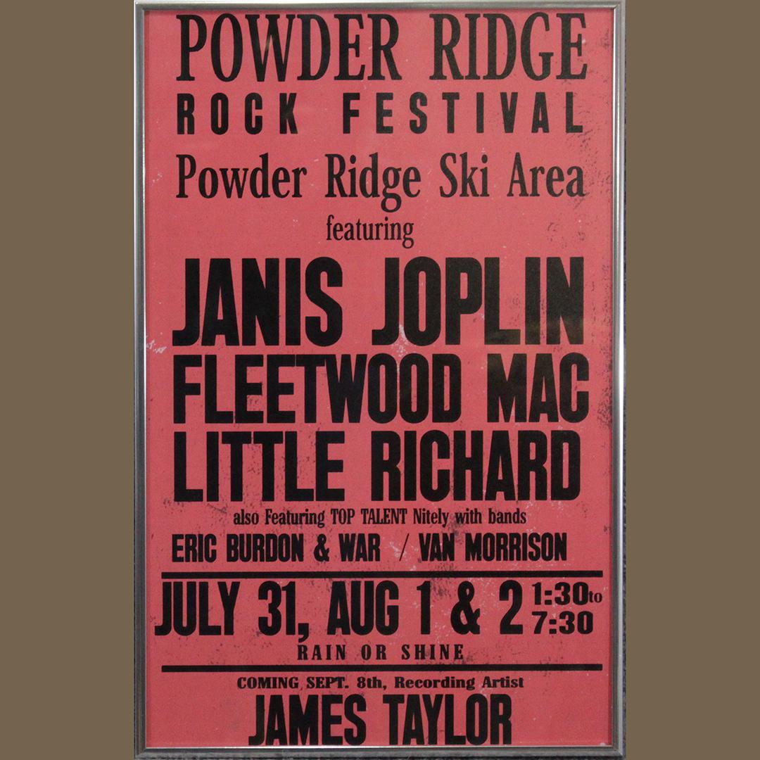 Framed Concert Poster: Janis Joplin, Fleetwood Mac: Framed Concert Poster: Janis Joplin, Fleetwood Mac, Little Richard. at Powder Ridge Ski Area. Size: 19 x 12 inches