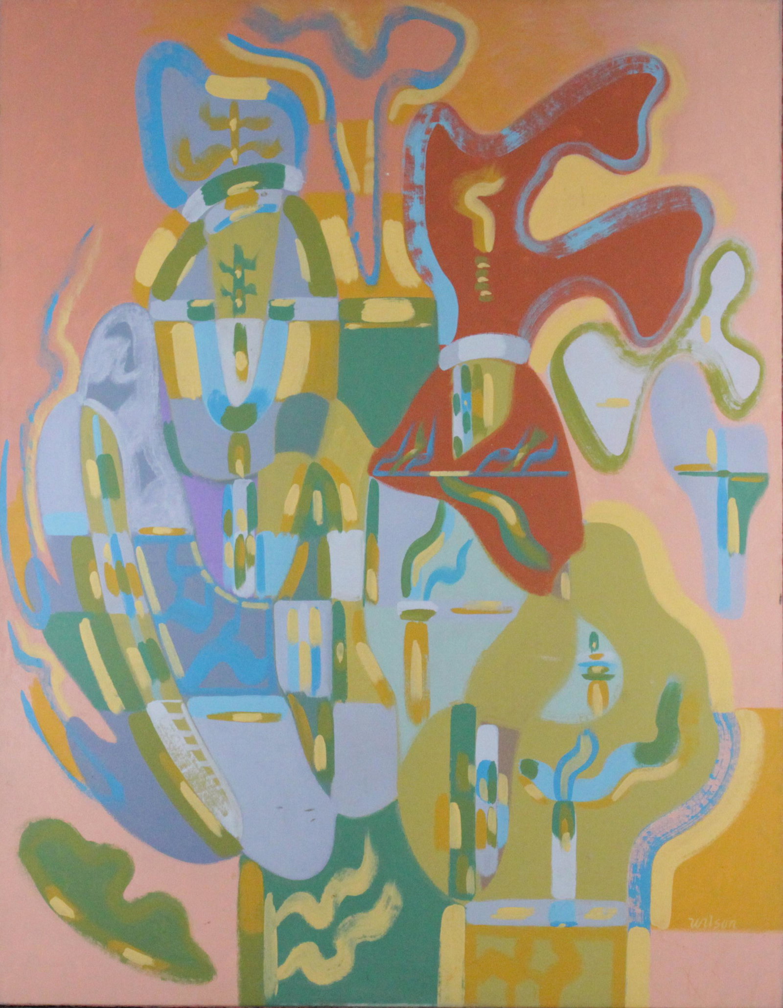 WILSON Mid-Century Modern Abstract Composition Painting: WILSON Mid-Century Modern Abstract Composition Painting oil on canvas, signed. . Large size. Size: 54 x 42 inches