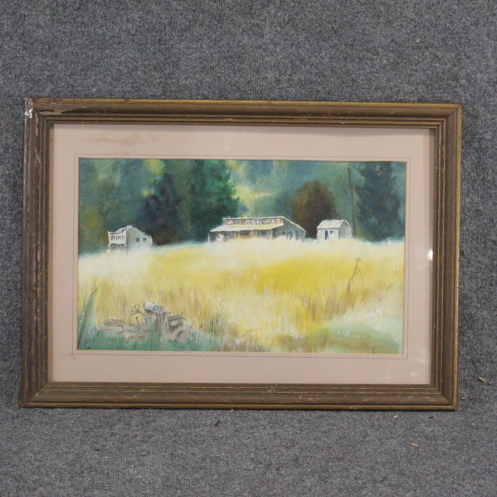 J RUSSELL LARSON, Watercolor Park of San Juan Island: J RUSSELL LARSON, Watercolor Park of San Juan Island. watercolor painting, signed, artist's tag on verso signed and titled. original framing. Size: 12 x 20 inches image, 18.75 x 26.5 inches outside fr