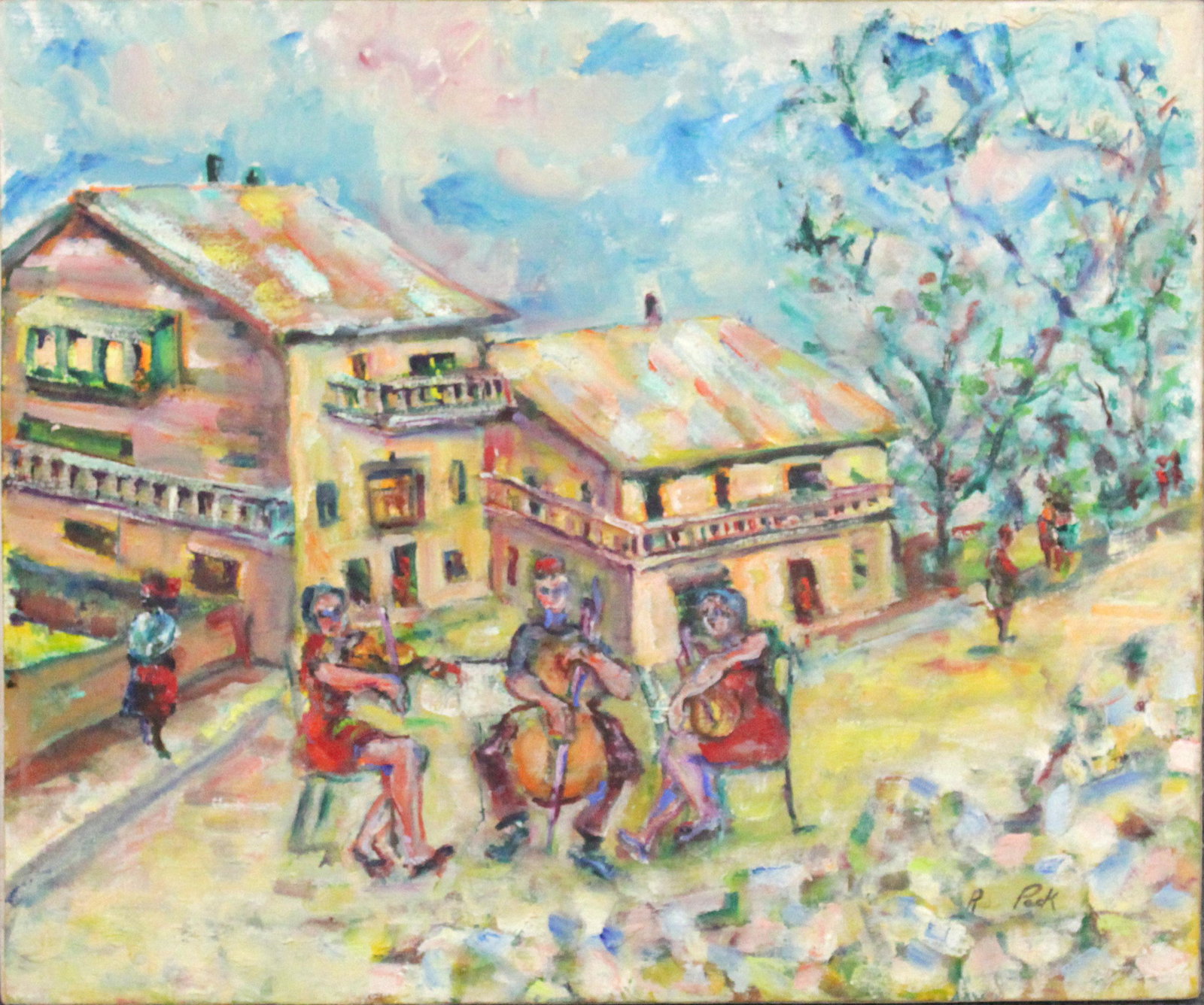 Rose Pack, Polish Artist Oil/c Musicians Titled Harmony: Rose Pack, Polish Artist Oil/c Musicians Titled Harmony. Oil on canvas painting. Signed both front and back, Titled on verso. Size: 20 x 24 inches