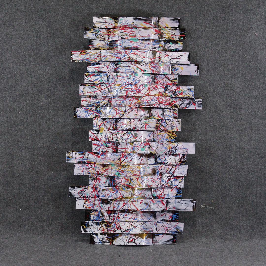 R. Monti, Modern Design Metal Wall Sculpture Drip Art: R. Monti, Modern Design Metal Wall Sculpture Drip Art painted. Signed on verso. Popular Philadelphia area artist. Size: 39.25 x 24