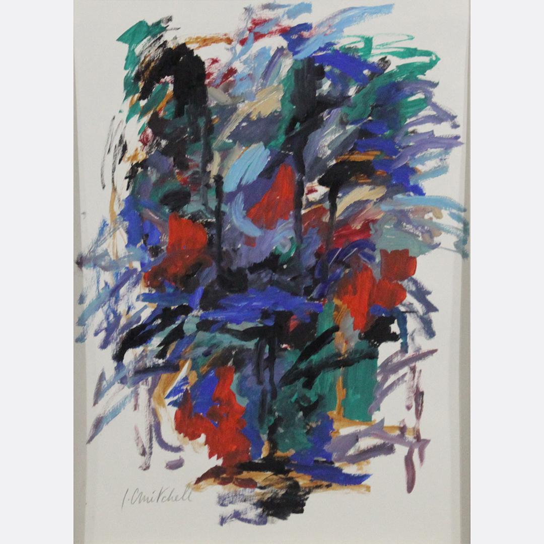 Joan Mitchell, 1925-1992, Abstract Acrylic on Paper: Joan Mitchell, 1925-1992, Abstract Acrylic on Paper Painting. Signed lower right, matted , no frame. Size: 19 x 14 inches image, 24 x 18 inches outside frame. Joan Mitchell (1925 - 1992)Joan Mitchell