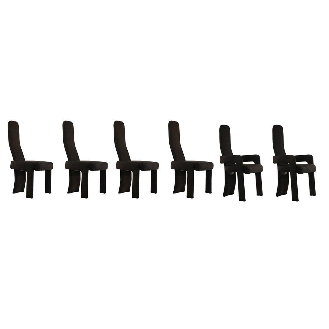 6 Vladimir Kagan Style Black Upholstered Dining Chairs: Six [6] Vladimir Kagan Style Black Upholstered Dining Chairs. Clean ; 43h x 21w