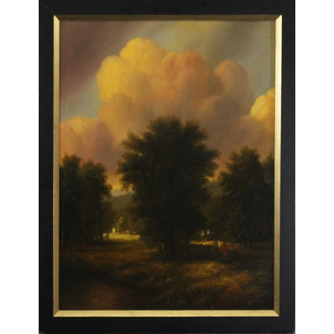 Thomas Locker [1937-2012] Oil/b Hudson Valley Landscape: Thomas Locker [1937-2012] Oil/b Hudson Valley Landscape with good depth, figures. , Oil on board painting, Signed: LOCKER, framed. Well Listed American Artist. Size: 24 x 18 inches image, 27 x 21 inch