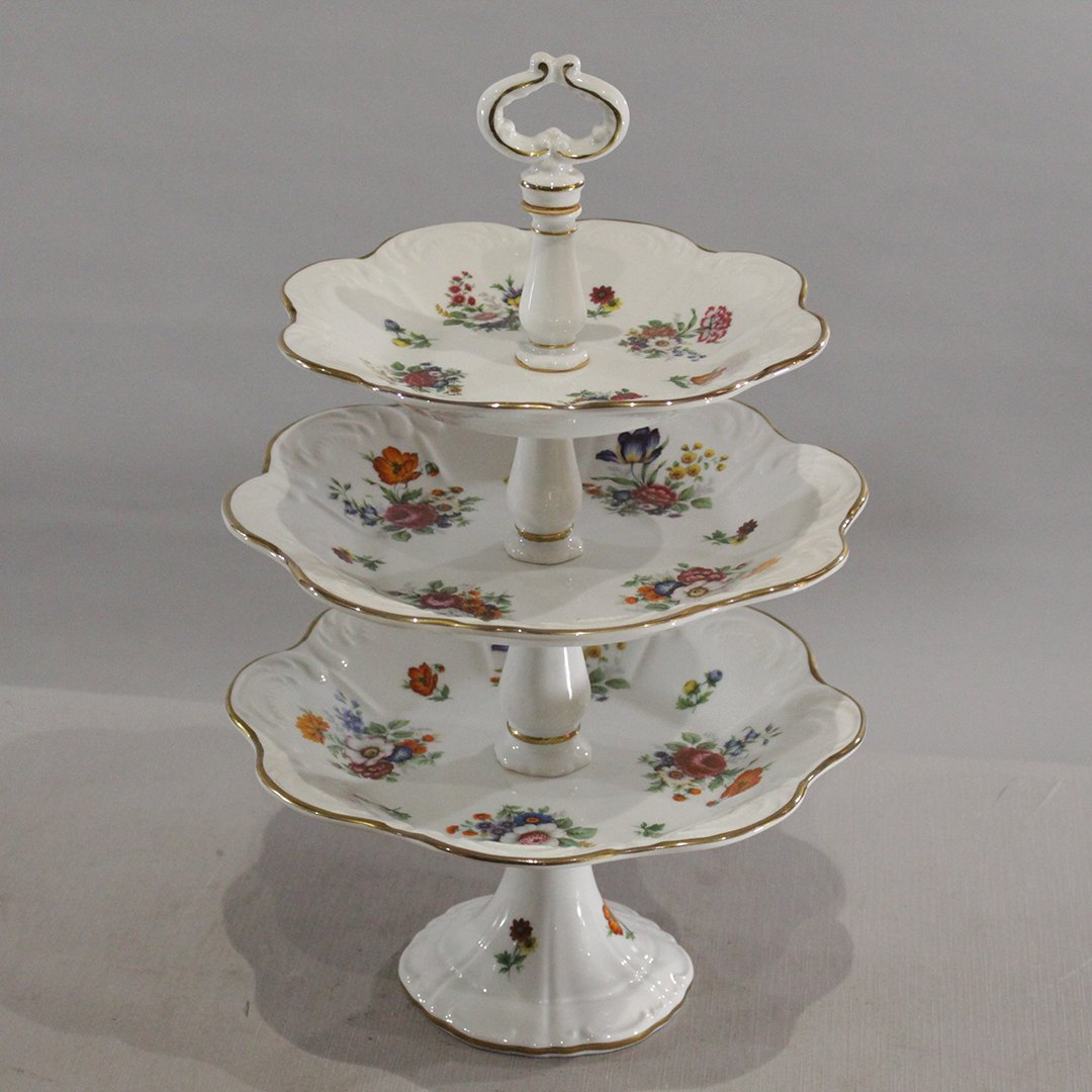 Tettau Bavaria Fine Porcelain 3-Tier Serving Compote: Tettau Bavaria Fine Porcelain 3-Tier Serving Compote , Made in West Germany. Size: 17 in. height, 11 in. wide.