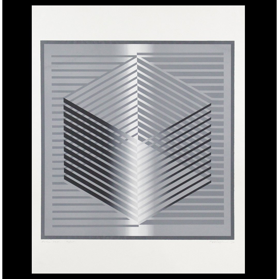 TAD LIPSKI 1976, Off Set Lithograph, Op Art: TAD LIPSKI 1976, Off Set Lithograph, Op Art, Style of Victor Vasarely; Pencil signed. Folio XXIII 12/35, Size: image 21 in. x 20.5 in.; full borders 28.5 in. x 22.5 in.