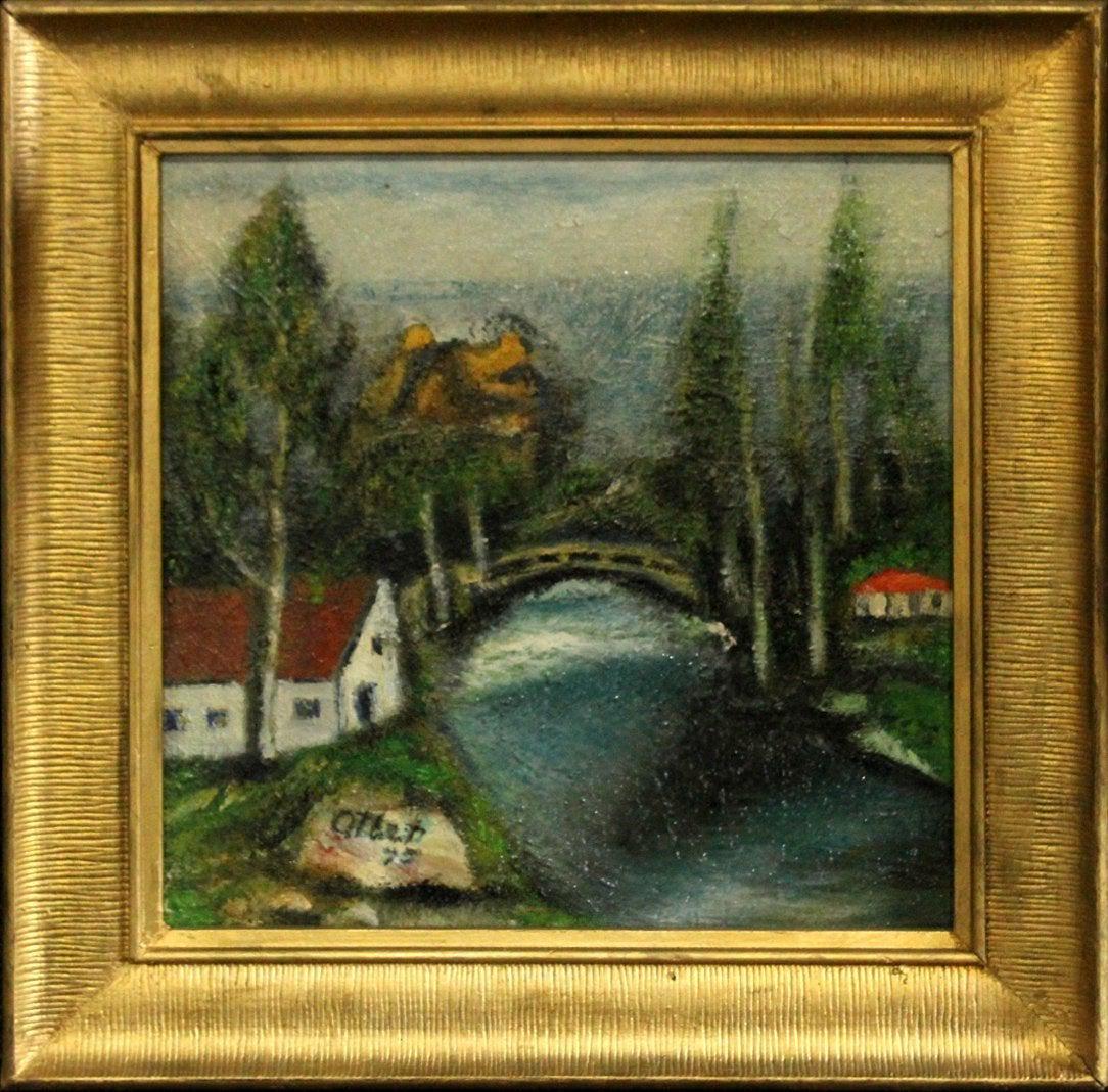 Otbet, Russian Oil/C Landscape, Bridge , Home, Signed (1 of 3)