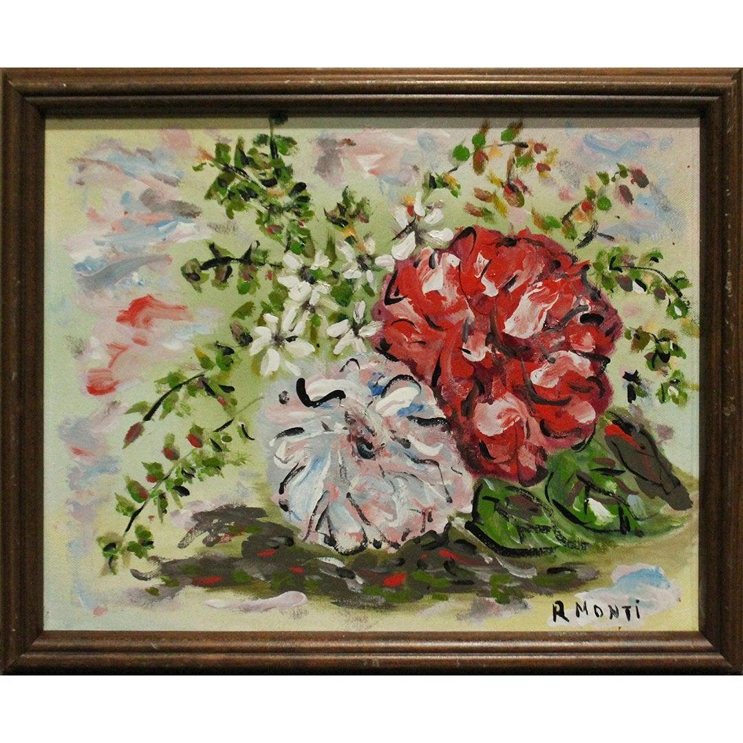 R. Monti, Oil on Canvas, Red & White Flowers (1 of 2)