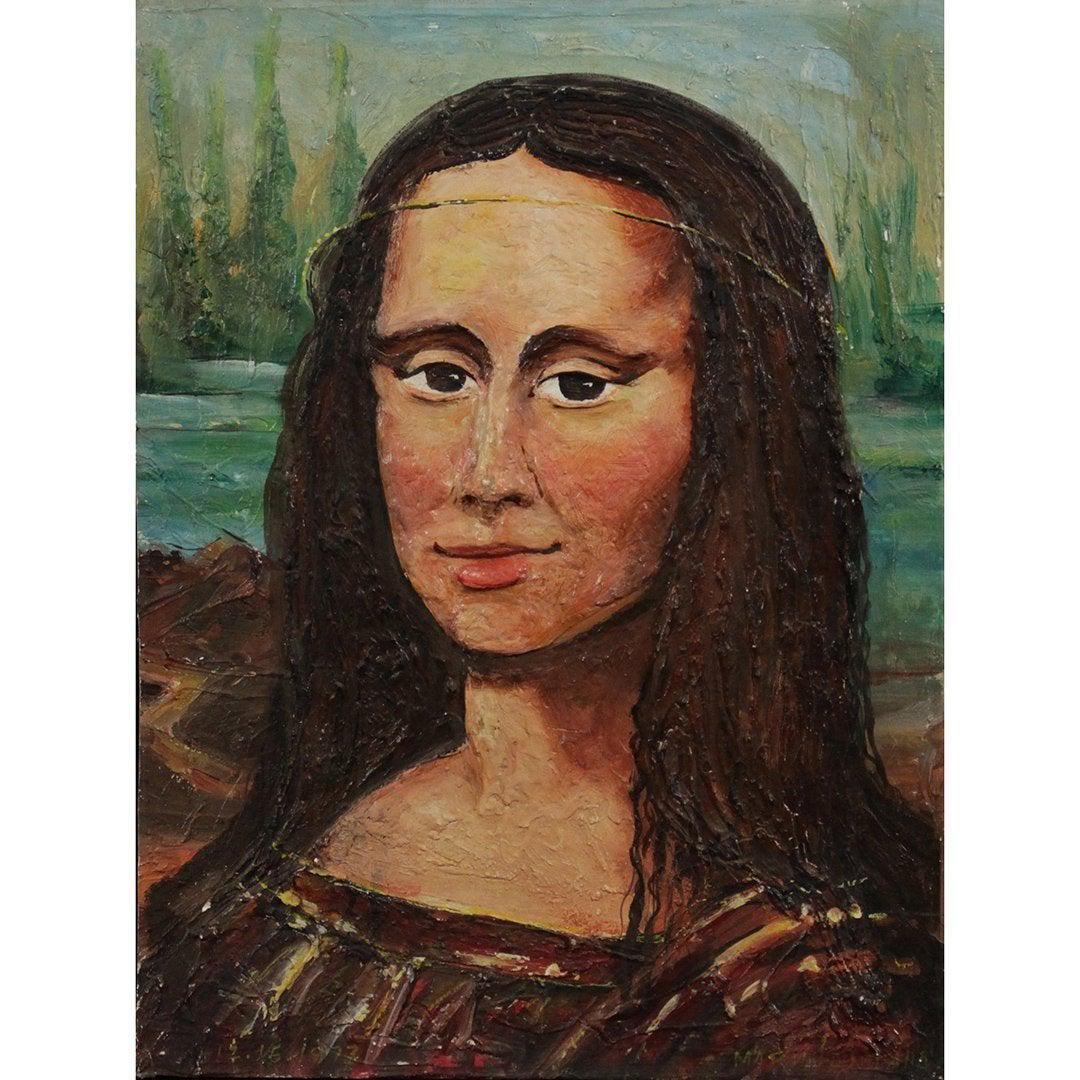 Unique Vintage 2-Dimensional Relief Painting Mona Lisa (1 of 5)