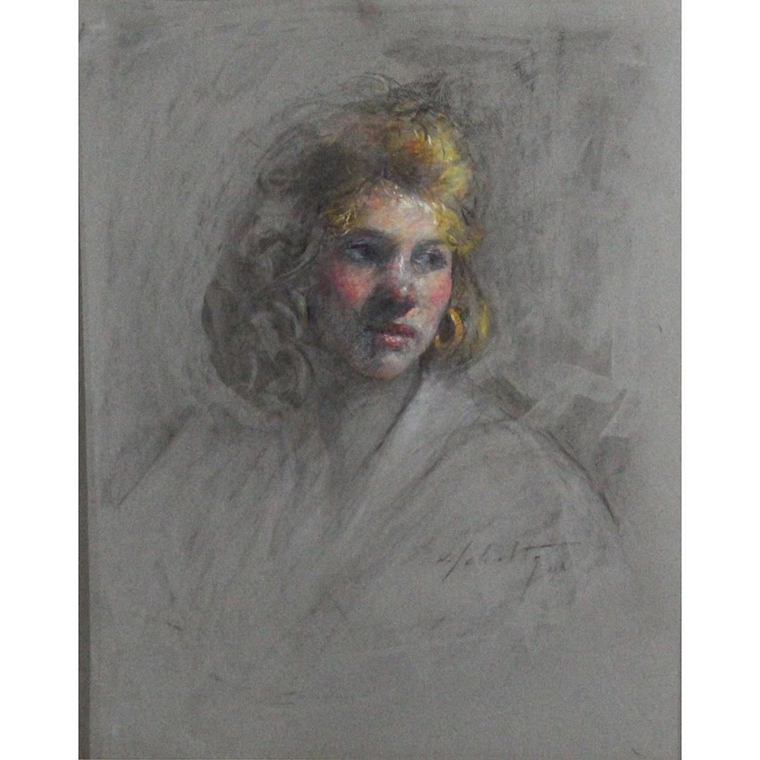 WILLIAM J SCHULTZ, Estate Painting pastel Portrait Girl (1 of 6)