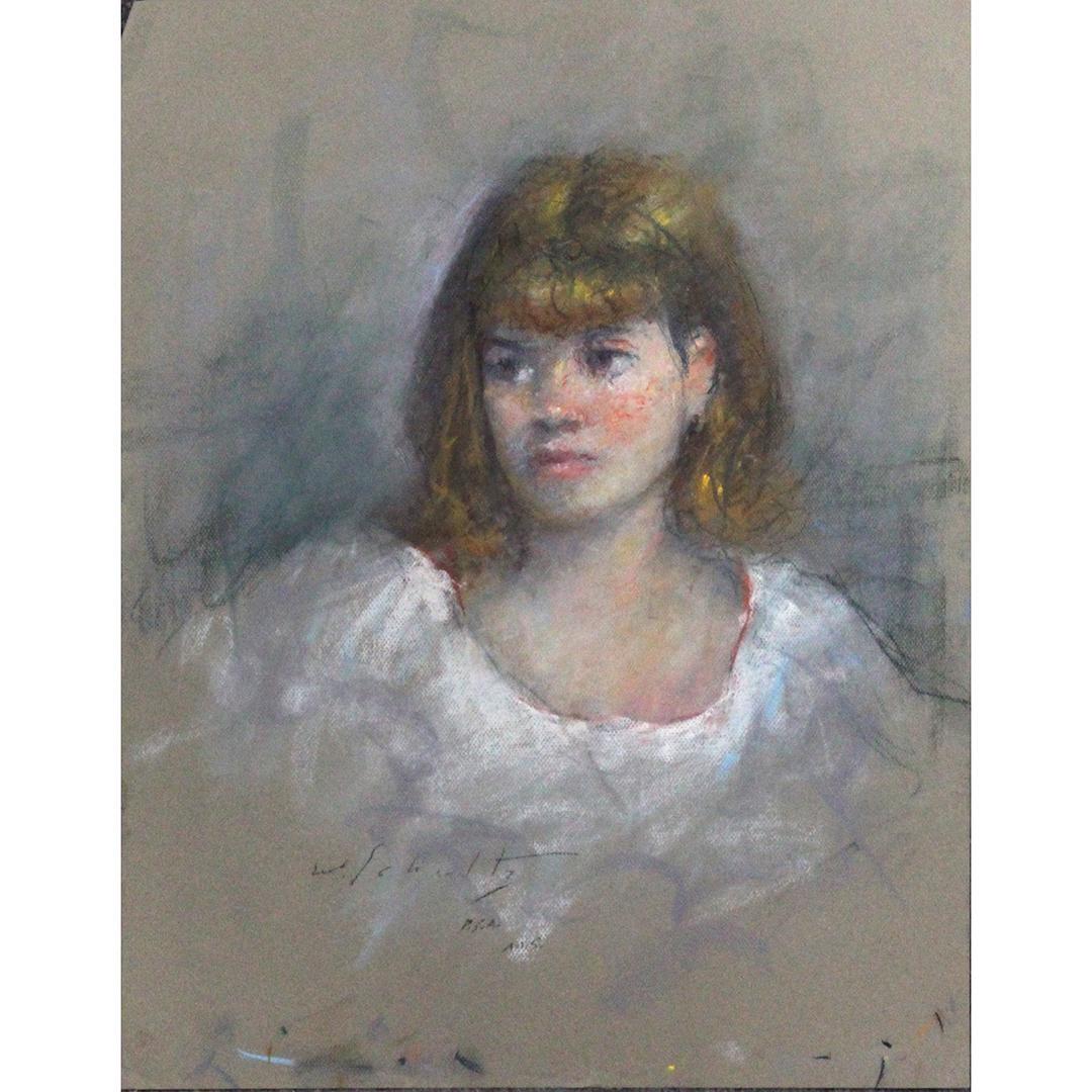 WILLIAM J SCHULTZ, Estate Painting pastel Portrait Girl (1 of 4)