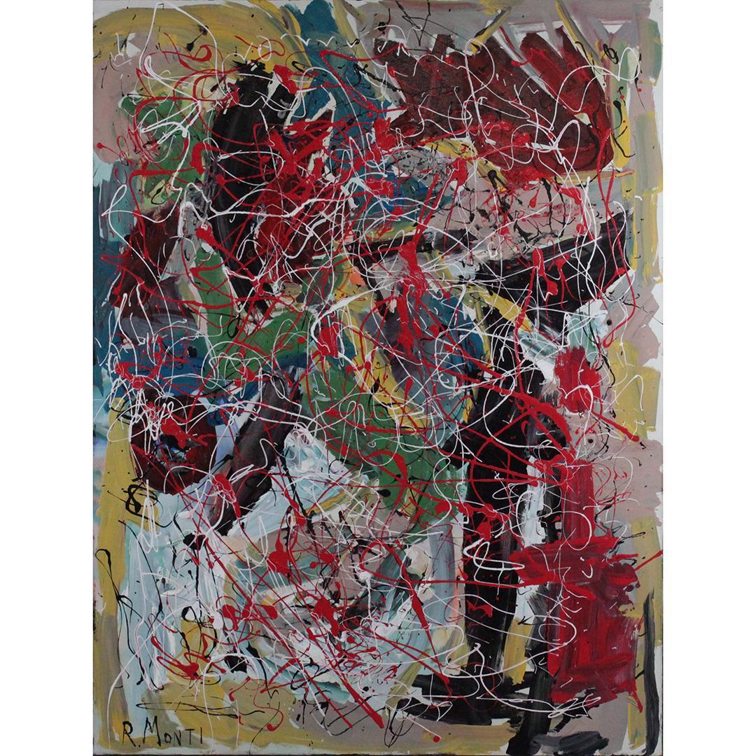 R. Monti, Mid-Century Abstract Drip Art Oil Painting (1 of 6)