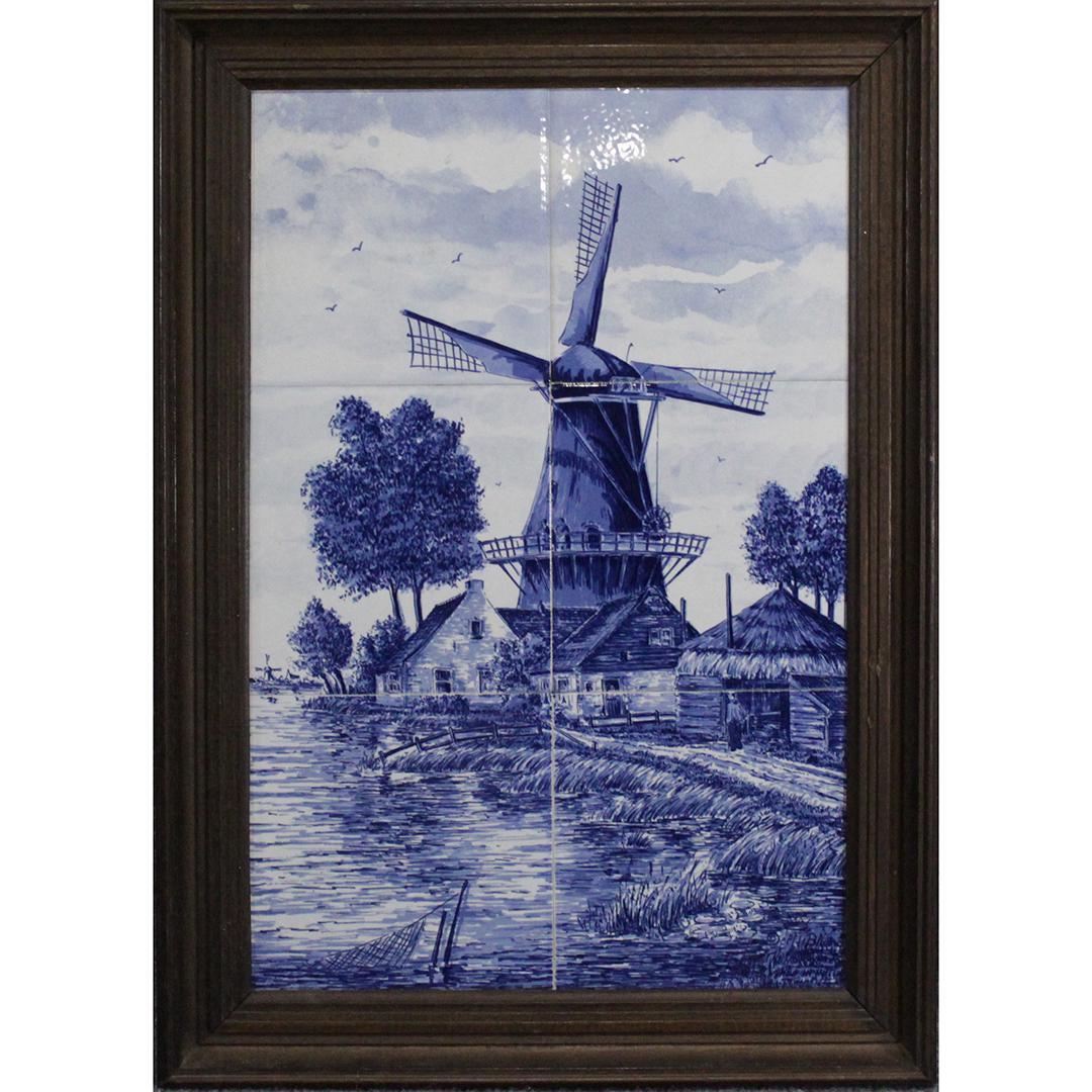 4 DELFT TILES framed Holland Windmill Scene Signed (1 of 6)