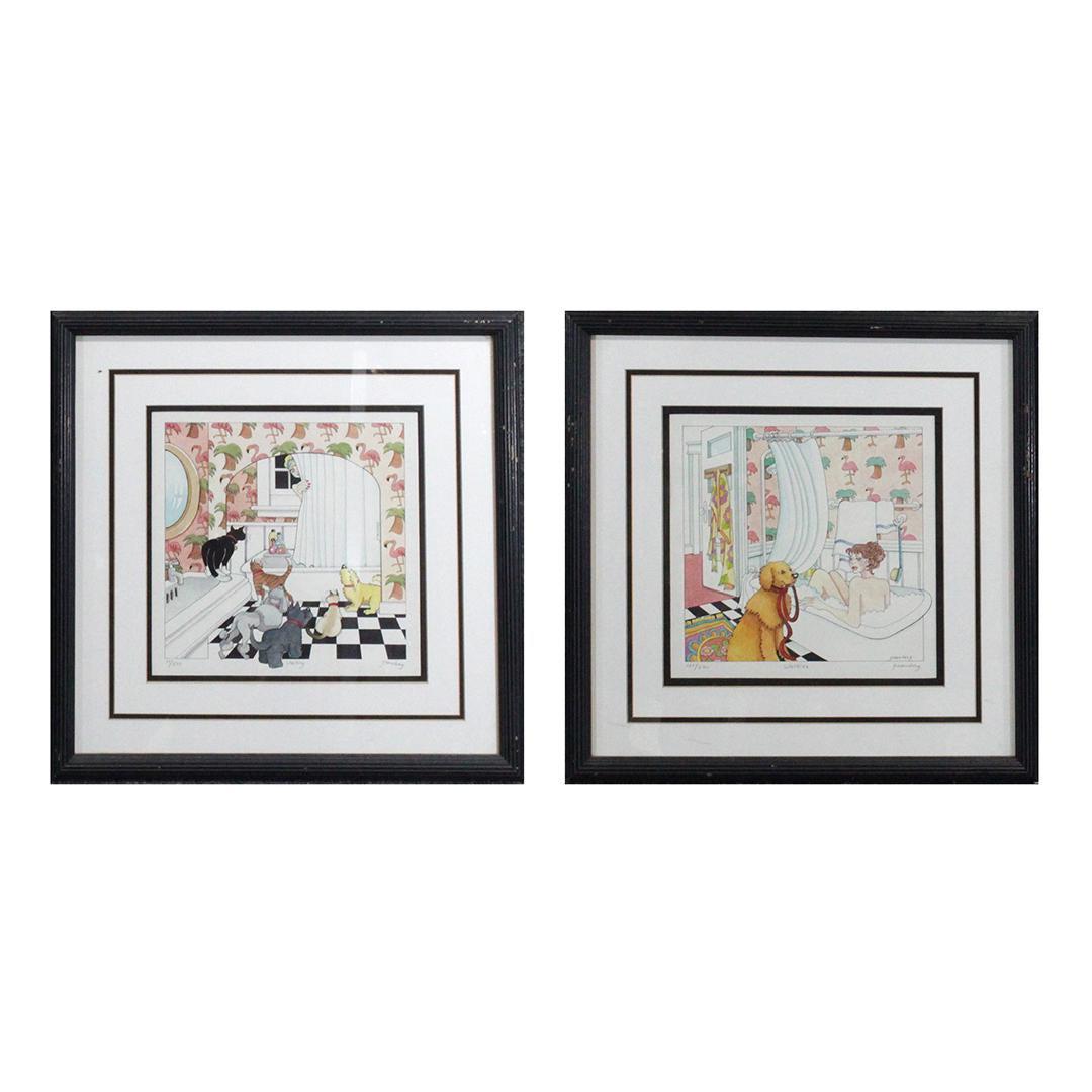Greenburg, 2 BATH TUB lithographs "Walkies" Signed (1 of 9)
