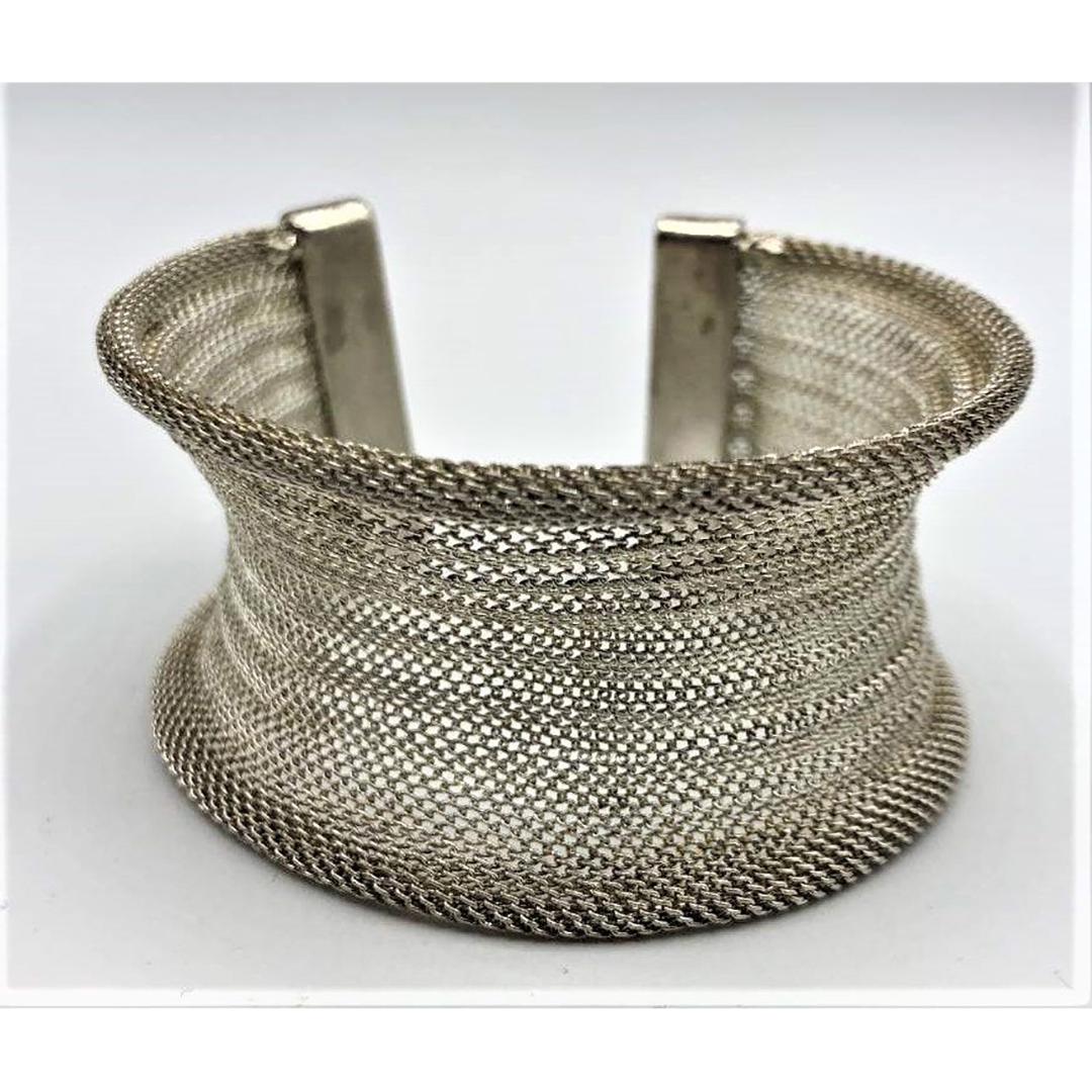 .925 Sterling Silver Wide Mesh Bangle Bracelet (1 of 5)