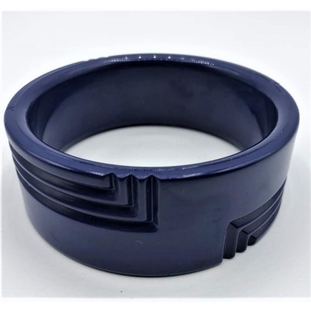 Art Deco Blue Bakelite Wide Bangle Bracelet, W. Germany (1 of 5)