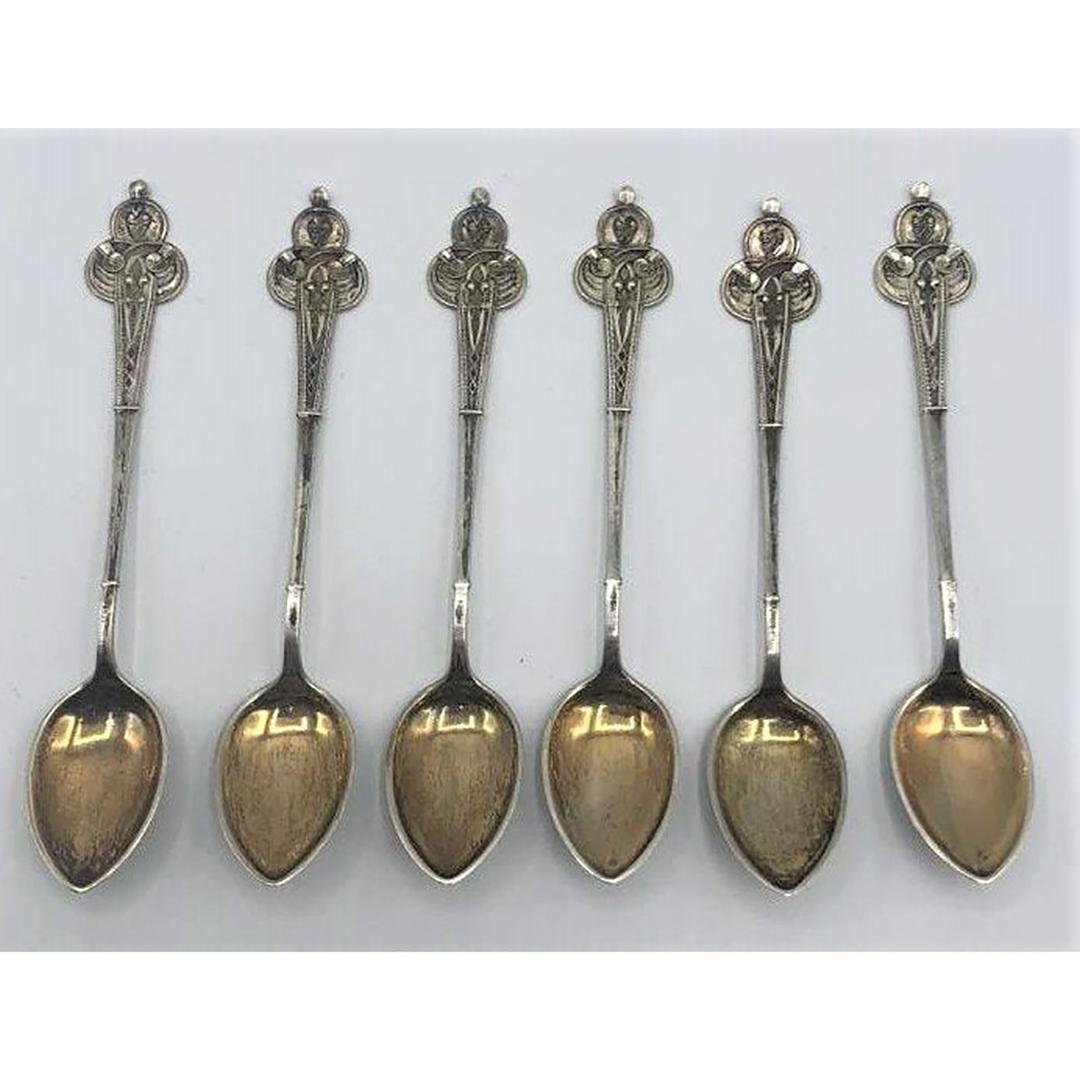 Six [6] DANISH SILVER SPOONS Designed Tops (1 of 7)