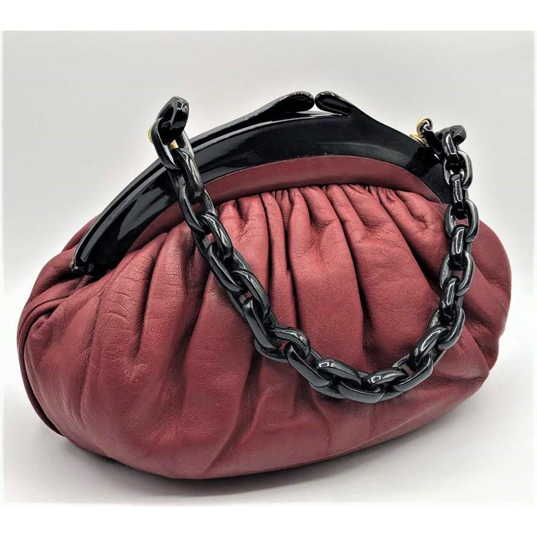 Vintage Soft Red Leather Handbag Black Bakelite Links (1 of 7)