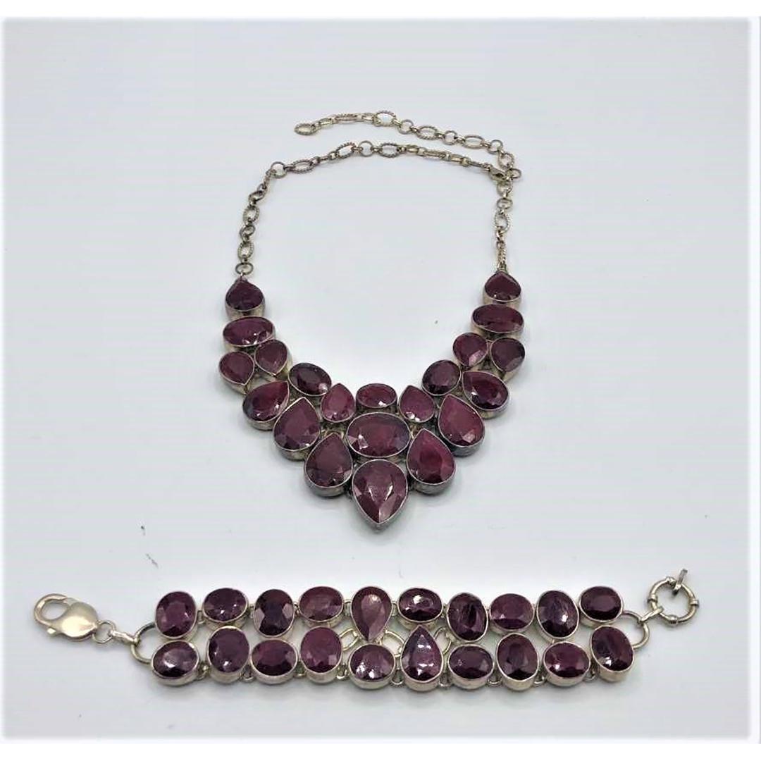 BJC 925 Sterling Red Rubies Designer Necklace Bracelet (1 of 4)