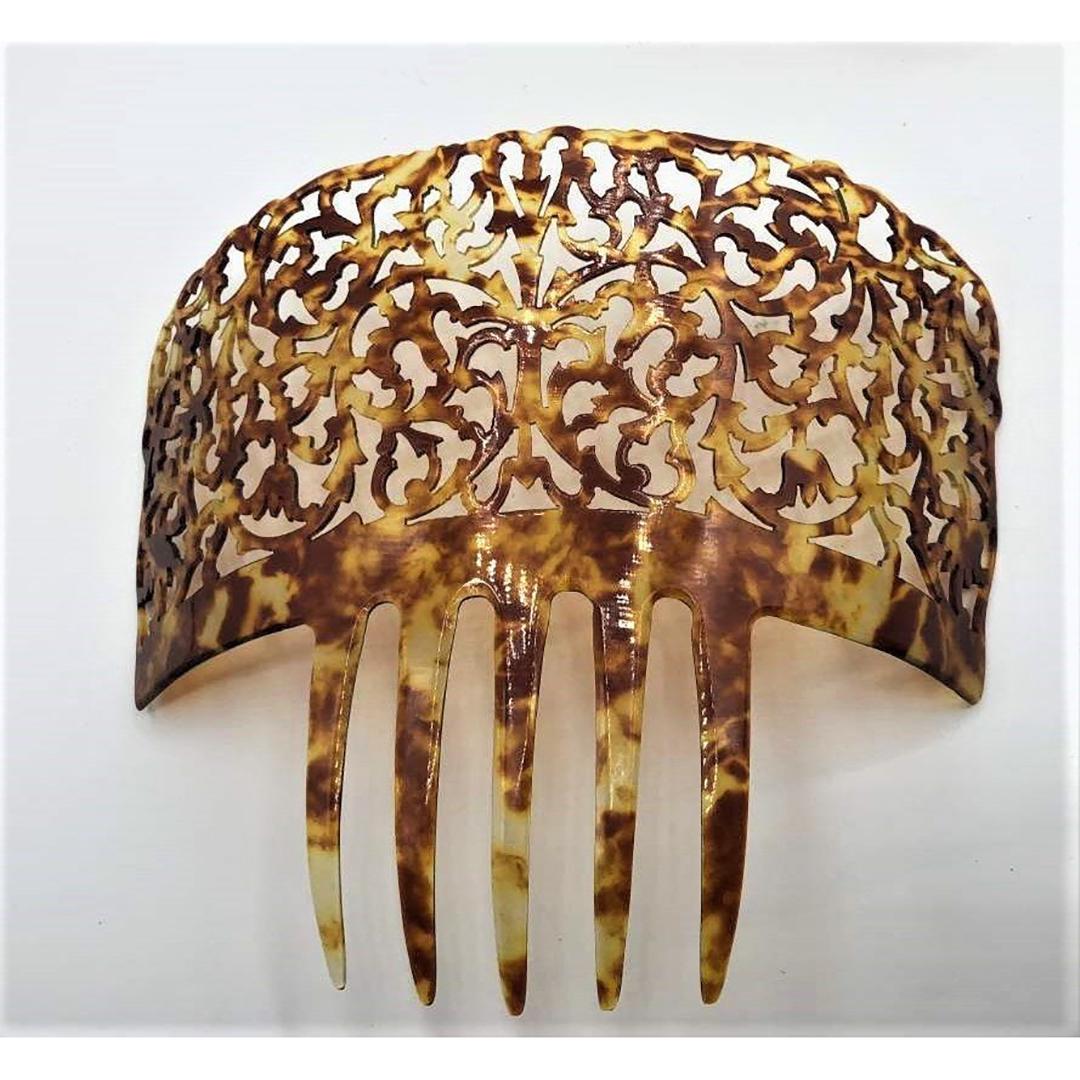 Two [2] Large Victorian Carved Celluloid Hair Combs (1 of 5)