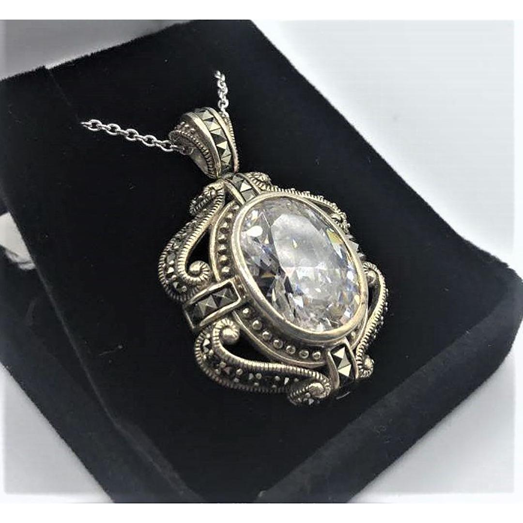 Fabulous Sterling Silver Pendant, Chain Faceted Crystal (1 of 6)