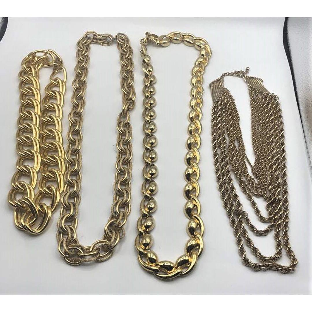 Four [4] Assorted Large Gold Tone Necklaces (1 of 5)