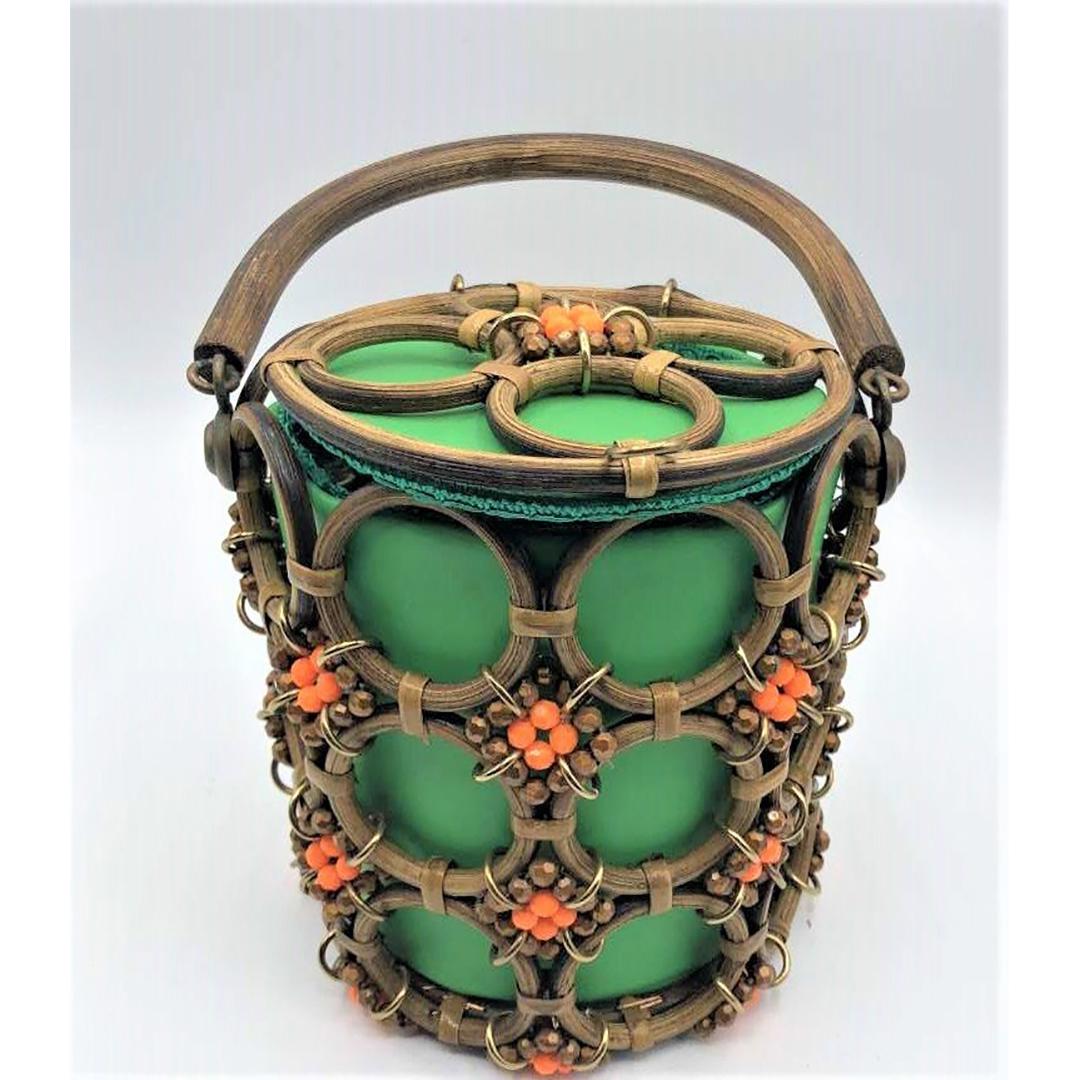 Summertime Handmade Reed &Beads Cylindrical Purse (1 of 7)