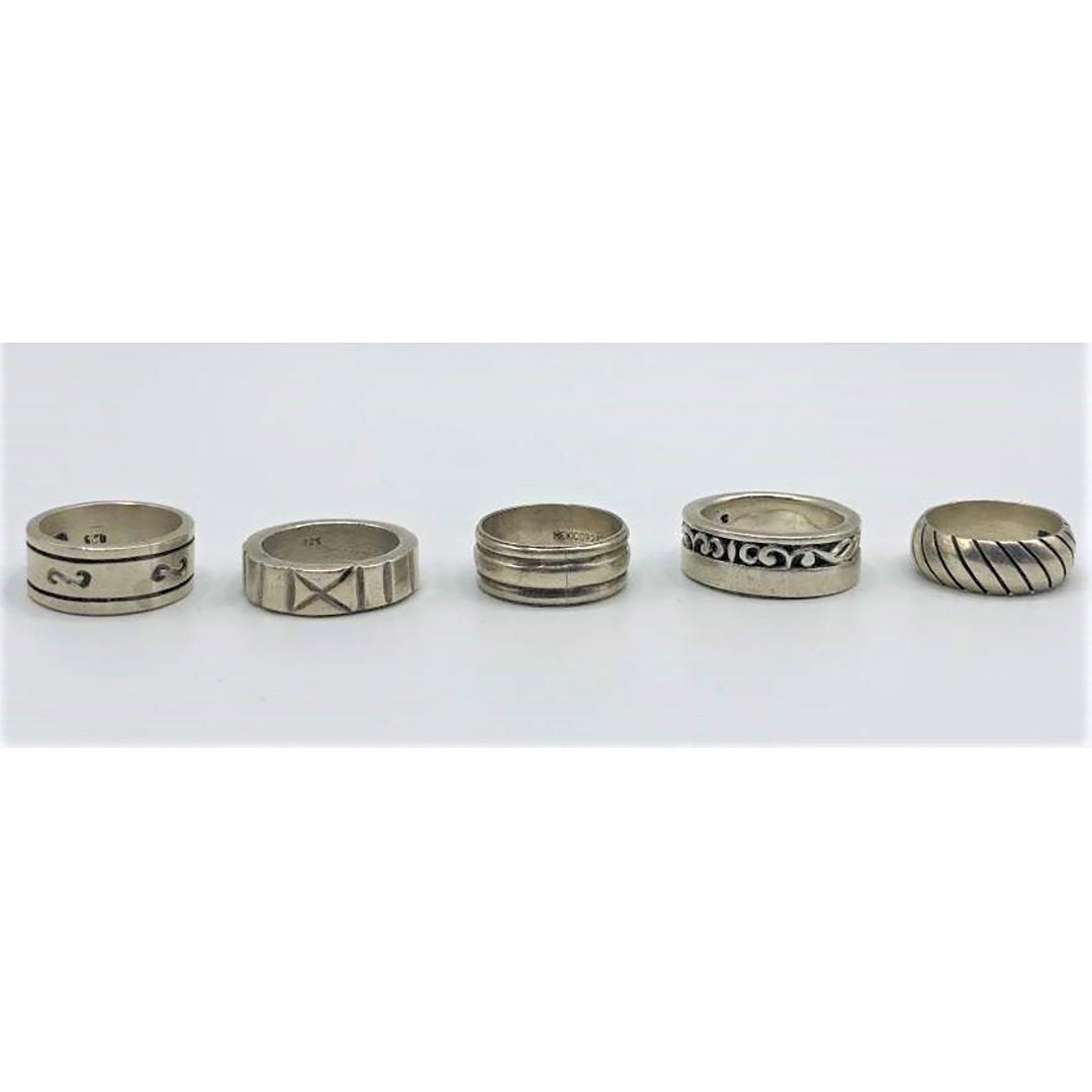 Five [5] Sterling Silver Rings - Heavy Wide Bands (1 of 3)