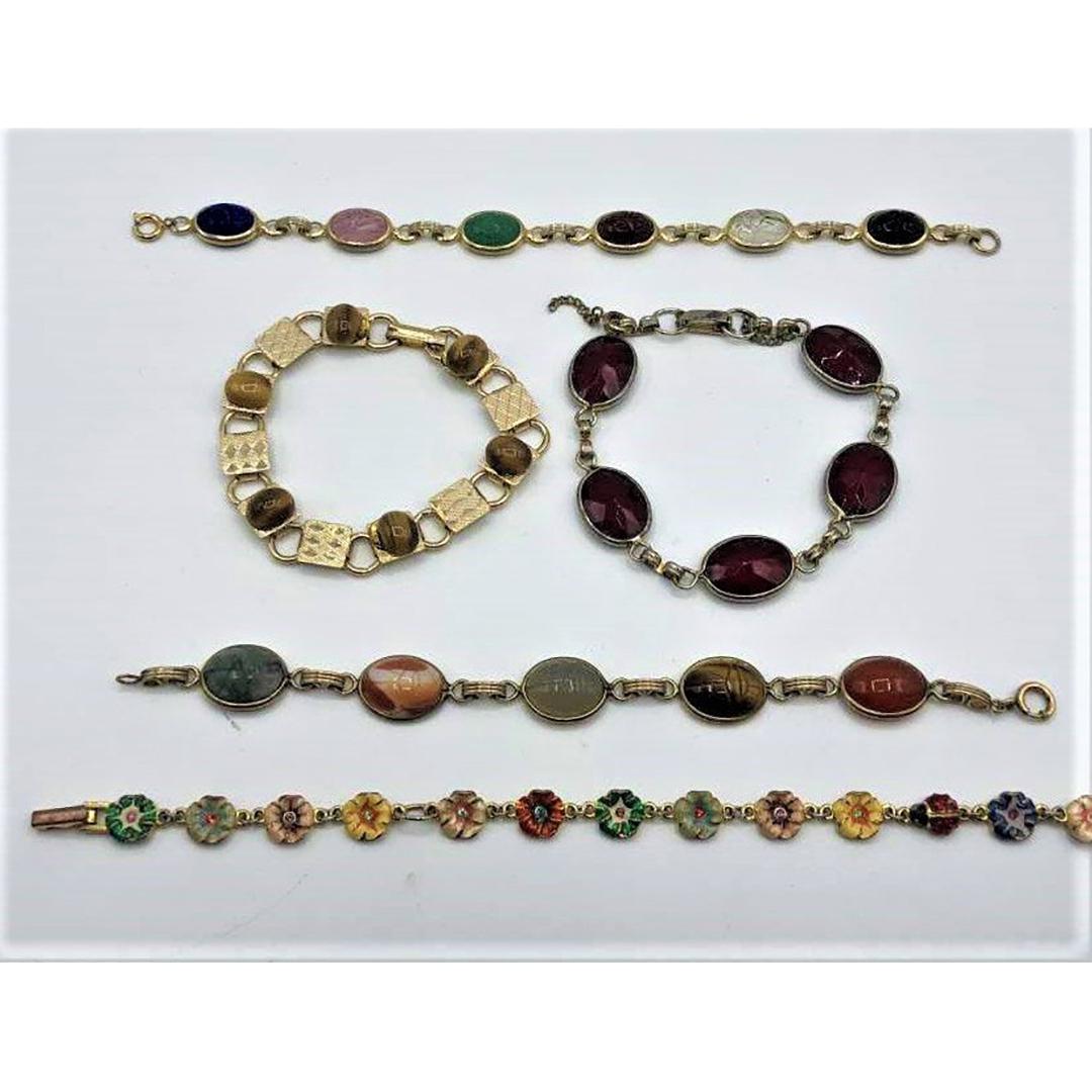 Five Assorted Color Stones and Enamel Flowers Bracelets (1 of 6)
