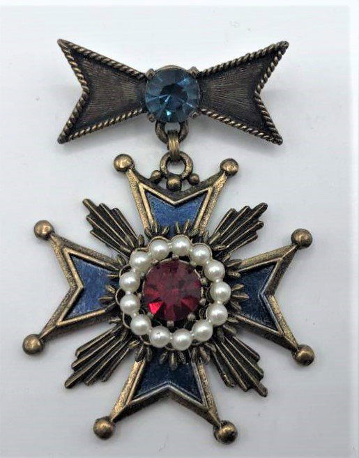 WEISS, Star Medal Brooch with Color Stones, Faux Pearls (1 of 5)
