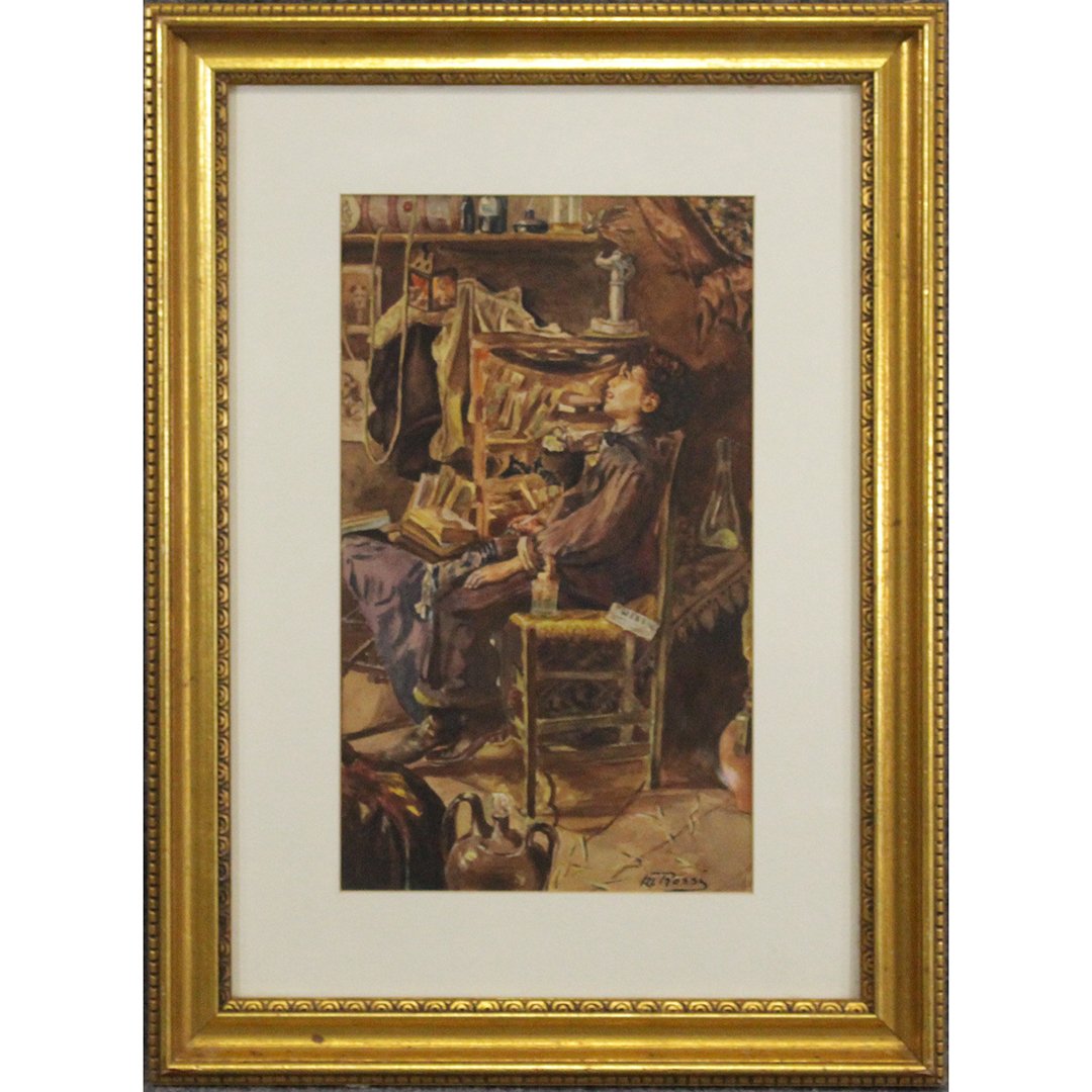 M. Rossi, Illustration Art, W/c, Seated Woman in Attic (1 of 6)