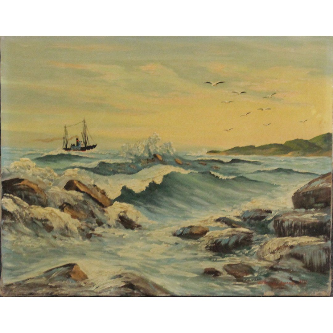 William H Schwarz N.Y. Oil/c Fishing Boat on Rough Seas (1 of 6)