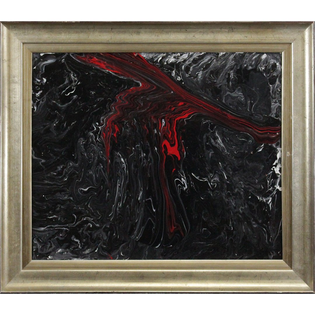 Mid-Century Modern Abstract Heavy Paint Black & Red (1 of 7)