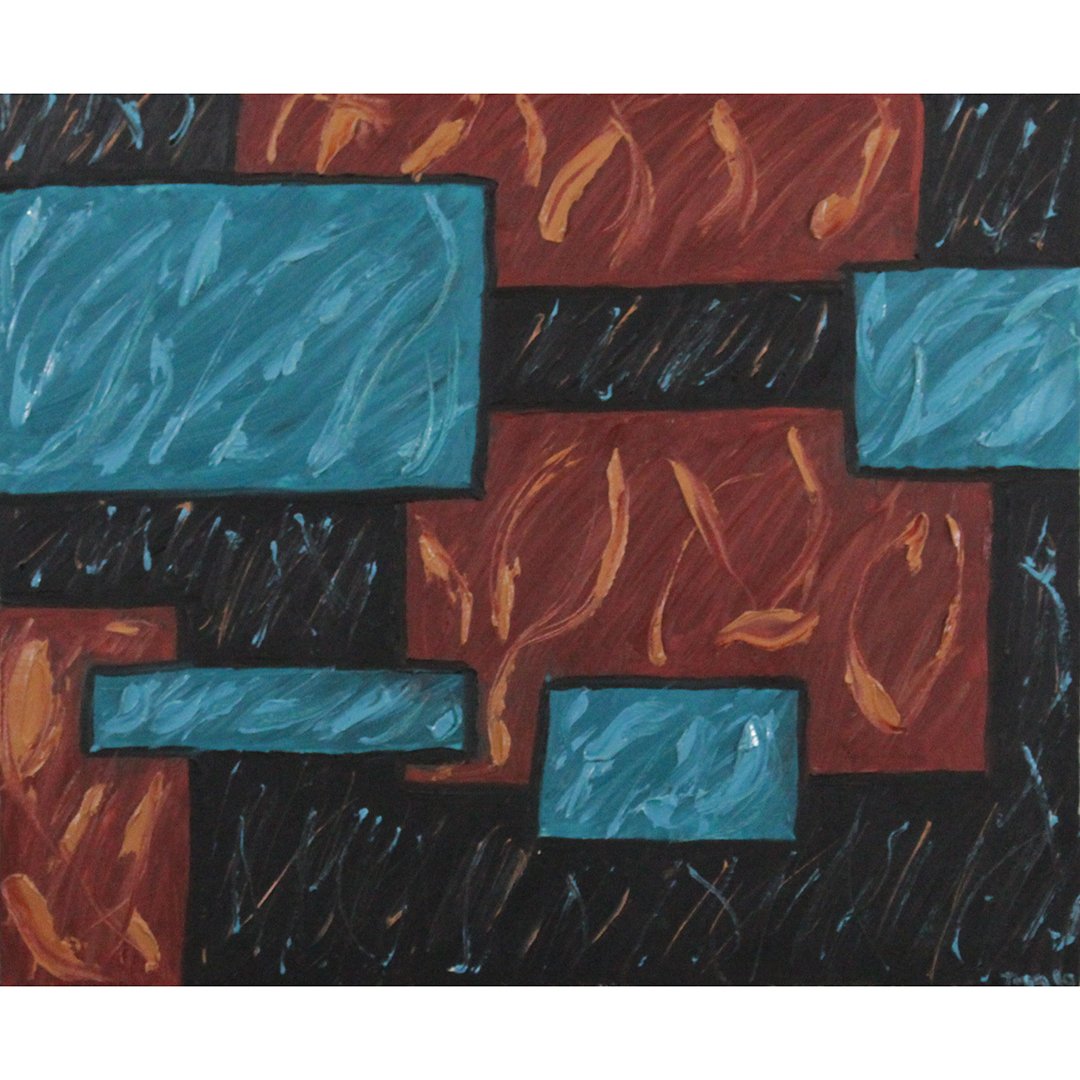 TOM 10, Oil/c 20th C Abstract Floating Squares, Signed (1 of 6)