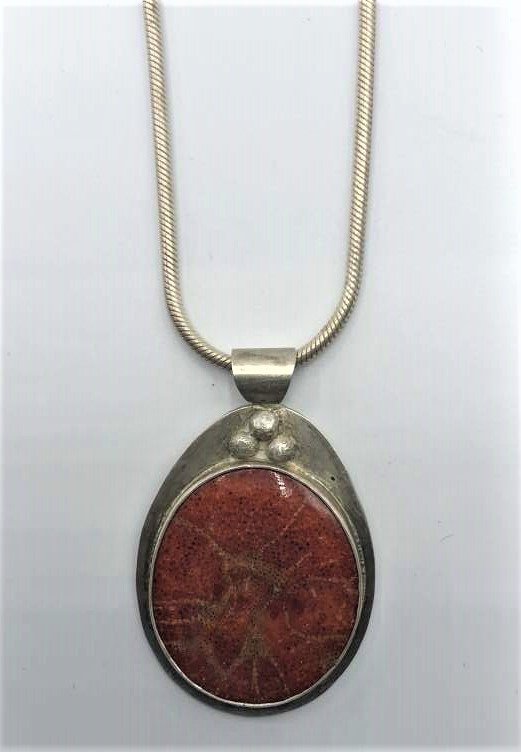 Sterling Silver Necklace Red Agate Sterling Pendant (1 of 5)