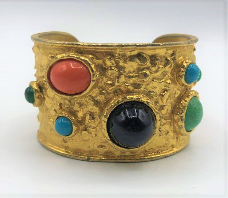 Signed KJL, Kenneth J Lane Wide Gold Tone Cuff Bracelet (1 of 8)